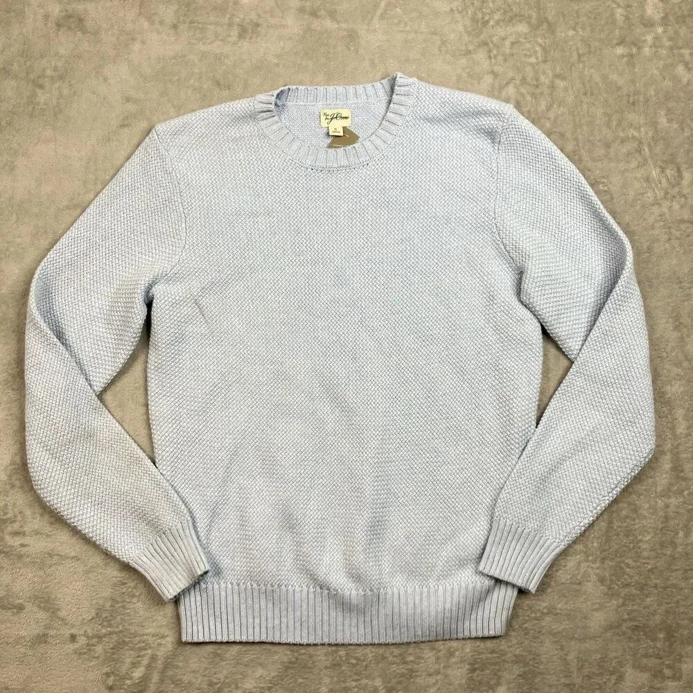 J Crew Sweater Mens S Light Blue Crewneck Premium Basket-stitch Cotton Coastal